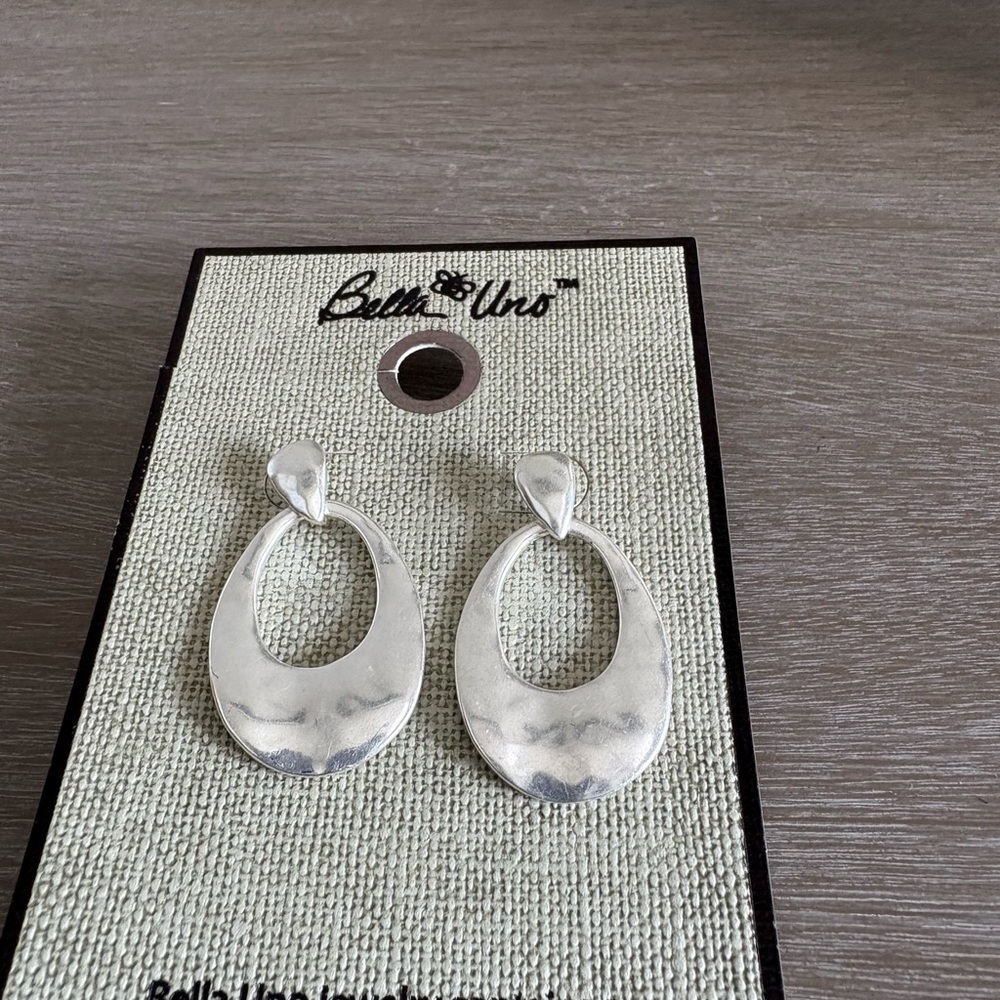 Silver Textured Oval Earrings